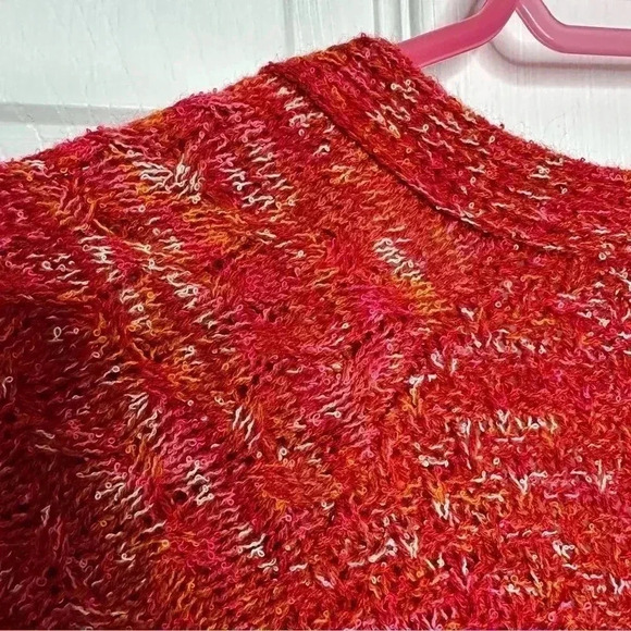 Time And  Tru Cable Knit Sweater V-Neck Orangeish-Red Size Large - Picture 16 of 16